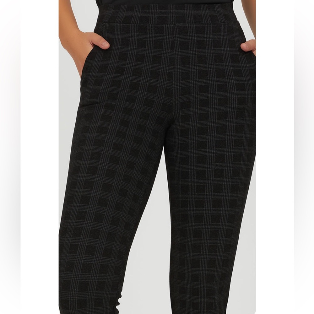 Kay Unger Black Checkered Skinny Pants
